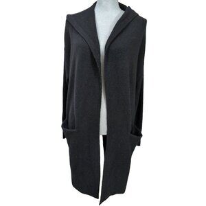 Loft‎ Hooded Duster Cardigan Sweater Womens L Black Open Front Pockets Cozy Soft